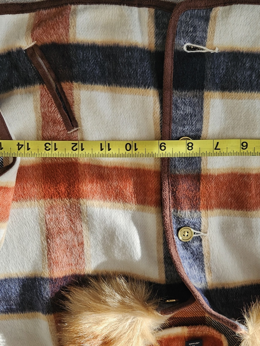Janie and Jack Plaid Poncho Cape Coat Faux Fur Collar 2T Rust Brown Cream - Picture 12 of 13